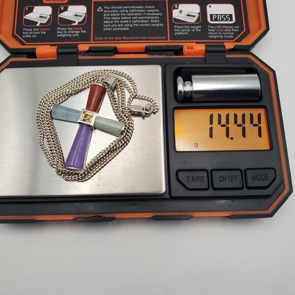 Sterling Silver Real Multicolor Jade Gem Cross Pendant w/ 24" Necklace - Picture 10 of 10